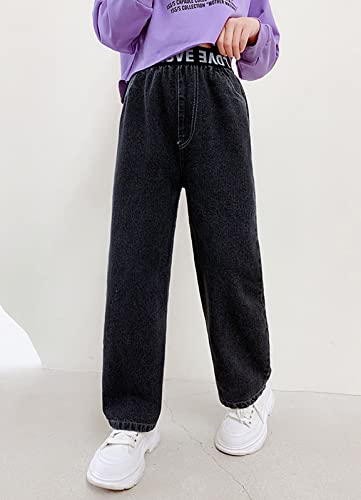 Betusline Girls' Letter Stretch Waist Wide Leg Jeans, 3-13 Years4