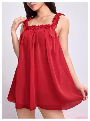 Image of MakeMeChic Women's 2 Piece Sexy Lingerie Dress Set Bow Babydoll Nightgown