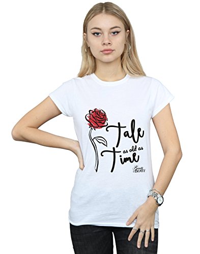 Disney Women's Tale As Old As Time Rose T-Shirt White Large