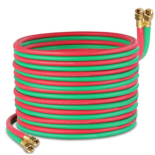 ABN Oxy Acetylene Hose 100 Foot x 1/4 Inch - B Fitting Twin Cutting Torch Hose for Welding