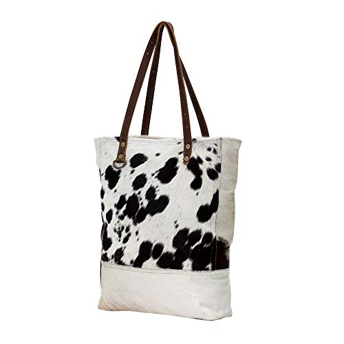 Black and White Impression Genuine Hair On Leather Tote Bag4