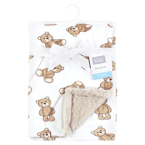 Image of Hudson Baby Unisex Baby Plush Blanket with Furry Binding and Back, Teddy Bears, One Size