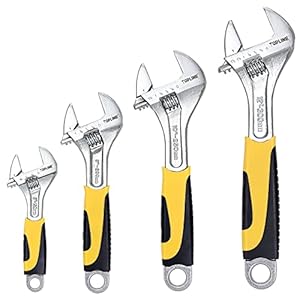 Topline 4-Piece Adjustable Wrench Set with Bi-Material Handles, 12-in, 10-in, 8-in, 6-in, Steel, TPR, Perfect for Basic Home Maintenance and General Applications