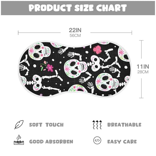 Burbuja Skeletons Muslin Baby Burp Cloths, Soft & Absorbent Cotton Burping Rags for Newborn Boys & Girls, 2 Pack2