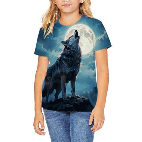 Kids 3D Print Graphic Tees Funny Wolf Short Sleeve T Shirts for Youth Boys Girls 4-14 Years2
