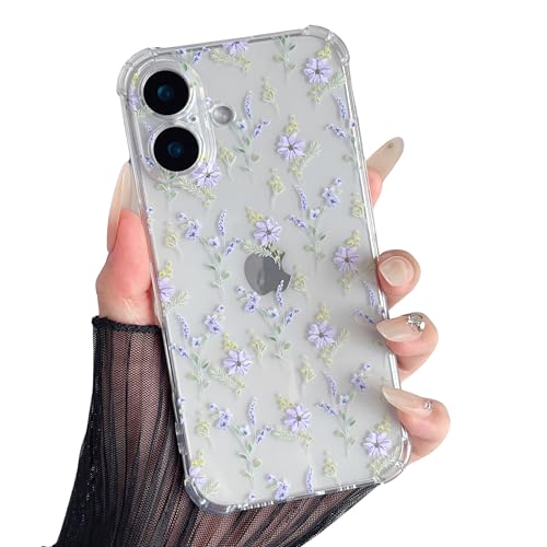 ZTOFERA Étui pour iPhone 17, Coque Transparente en TPU Souple avec Motif Fleur, Protection Ultra-Mince en Gel de Silicone Anti-Rayures pour iPhone 17 (6,3") - Violet Fleurs