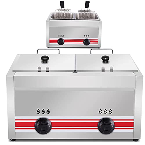Friggitrice commerciale a doppio serbatoio, friggitrice a gas di grande capacità con cestelli in acciaio inossidabile per ristoranti e cucine domestiche multifunzione