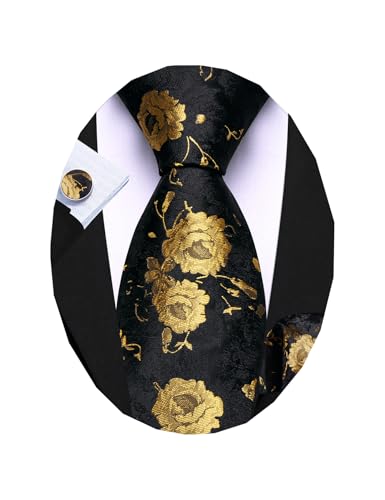 Image of Barry.Wang Flower Ties for Men Silk Woven Floral Tie Sets Necktie Handkerchief Cufflinks Wedding Party