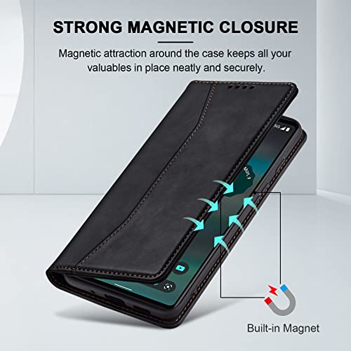 Image of Jasonyu Flip Wallet Case for Google Pixel 6A 5G,Leather Magnetic Folio Cover with Card Holder,Kickstand - TPU Shockproof Durable Protective Phone Case,Black