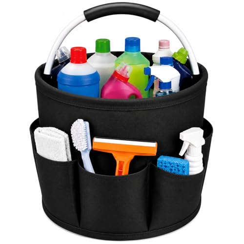UFORU Cleaning Caddy with Handle, 17L Foldable Organizer with 6 Pockets | 600D Oxford Fabric, Durable, Waterproof, Large Capacity, Space-Saving Foldable, Multi Cleaning Bucket Bag for Home, Garden