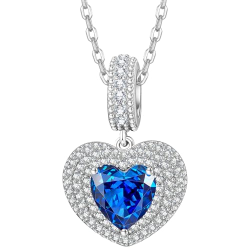 Kate Lynn Eternal Love Heart Necklaces for Women, White Gold Plated Silver/Brass with Ice-flower Zircons, Birthday & Anniversary Jewelry Gifts for Her