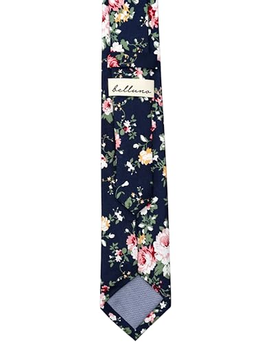 Image of BELLUNO Men's Cotton Floral Skinny Tie, 2.5 inch Width, with Gift Box