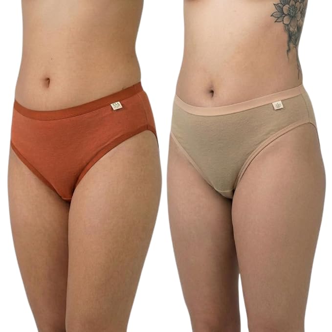 Women’s Full Coverage Hipster Underwear, Hemp Cotton Blend Soft Stretch Innerwear with No Dig Waistband and Comfortable Fit, Rust & Nude, Pack of 2-picture-23