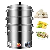 Vaporera eléctrica para alimentos, olla multifunción de acero inoxidable, ideal para cocinar de forma saludable carne, verduras, pescado, empanadillas, arroz y dim sum.(47cm)