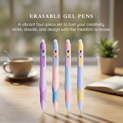 Set de 4 bolígrafos de gel borrables punta fina 0.5mm tinta negra miniatura 2