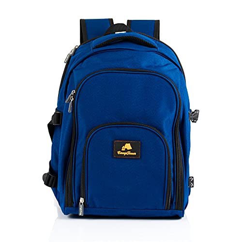 CampFeuer Picknickrucksack 32-teilig | Picknickset für 4 Personen | Blau | mit Flaschenhalter, Picknickdecke, Kühlfach und Campinggeschirr | Freizeitrucksack, Campingrucksack