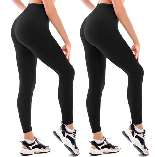 Walifrey Fleece Lined Leggings Women 2 Pack, Women's High Waisted Thermal Warm Winter Leggings Black LXL