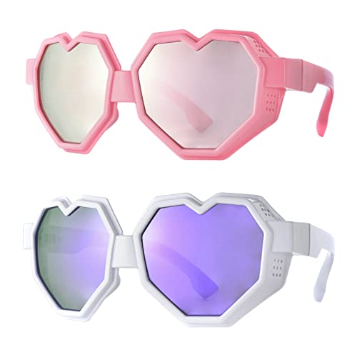 Image of laureles 2Pack Heart Shaped Goggle Y2K Sunglasses Women Fashion One Piece Oversized Love Sun Glasses Men