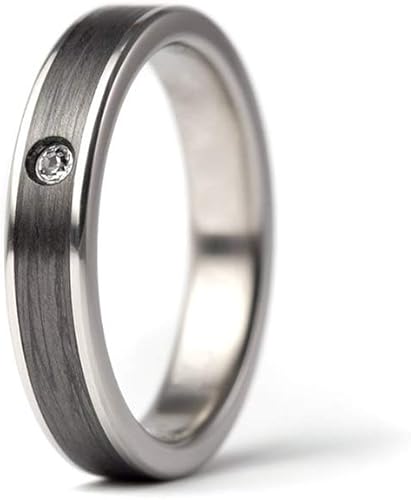 Women's titanium and carbon fiber ring with a crystal. Unique black wedding band. Water resistant and hypoallergenic. (00333_4S1)