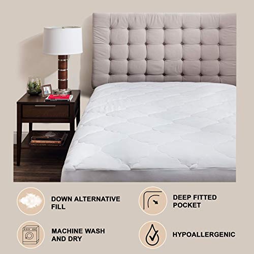 Micropuff California King Mattress Pad Cover, Down Alternative Fiber Fill | Fitted (Cal King 72" X84) - Stretches Up To 18" #TOP7