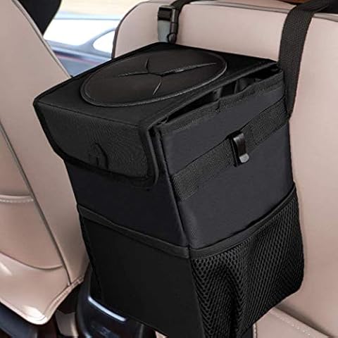 TYSKL Car Trash Can with Lid and Storage Pockets, 100% Leak-Proof Car Organizer, Waterproof Car Garbage Can, Multipurpose Trash Bin for Car - Large Cover