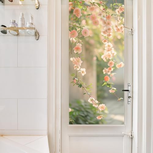 HFhyxin Frosted Glass Window Film,One Way Privacy Window Film, Flowers Window Clings Non-Adhesive...