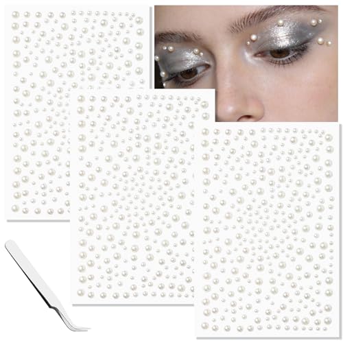 VVPESCA Pearl Face Gems Self-Adhesive Hair Jewels Face Jewels for Makeup Festival Stick on Gems Rhinestones Pearl Stickers Face Glitter Hair Rave Accessories for Women Girls