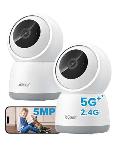 ieGeek 5MP 2.4G/5GHz WiFi Indoor Security Camera, Plug-In Pet Camera with App, Night Vision, 360° PTZ, 4X Zoom, Auto-Tracking, Two-way Talk, Alexa, Memory/Cloud Storage, No Monthly Fee, 2PCS