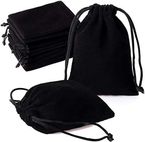 ENNIYU Premium Velvet Bags with Drawstring, Black Jewelry bags Pouches Candy Bags, 3x4 Advent Calendar Bags Mini Dice Bags Gift Bags Party Favor Treat Bags for Christmas Jewelry Bracelets