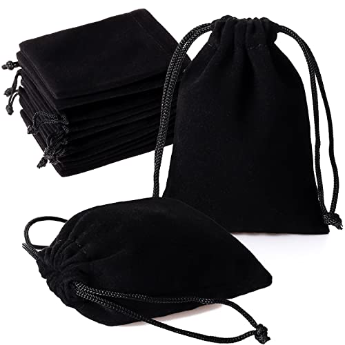 Enniyu Premium Velvet Bags With Drawstring, Black Jewelry Bags Pouches Candy Bags, 3X4 Advent Calendar Bags Mini Dice Bags Gift Bags Party Favor Treat Bags For Christmas Jewelry Bracelets #TOP2