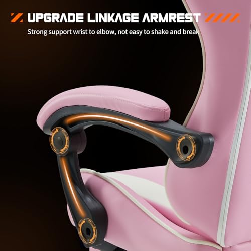 Sweetcrispy Video Game Chair - Ergonomic Lumbar Support Computer Desk with Footrest,Comfy PU Leather Recliner with Headrest, Fixed Up Armrest, Height Adjustable with 360° Swivel, for Adults, Pink - Thumbnail 5