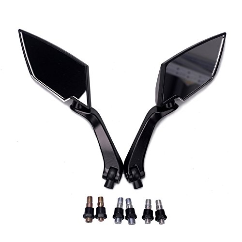 Frenshion Universal Rearview Mirror 8/10mm Diamond Motorcycle Rearview Mirrors For Street Bike Sport Bike Scooter Cruiser Black Black