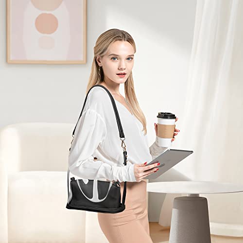 Valleycomfy Clear Shoulder Bags Purse Gift For Women With Adjustable Strap Pu Leather Tote Handbags For Sports Concert Prom Party Present Set 2Pcs,Black #TOP5