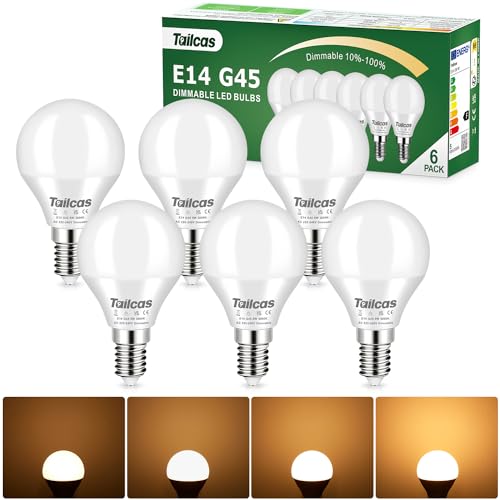 Tailcas Lampadine LED E14 Dimmerabile, 5W Luce Bianca Calda 3000K 450LM, Equivalenti a Alogene 40W, 6 pack