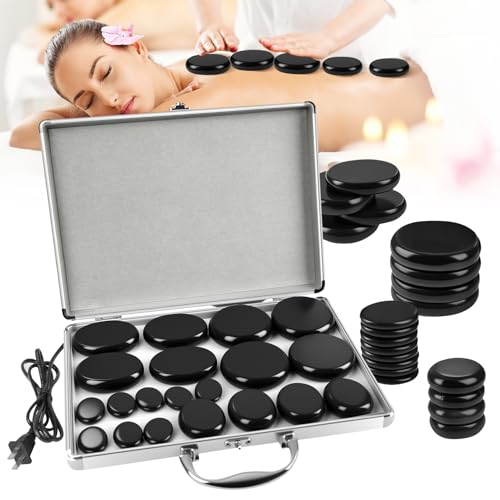 Hot Stones Massage Warmer Kit, 20Pcs Hot Stones Massage Set Portable Hot Stone with Heater, Basalt Hot Rocks Massage Stone, Professional Massage Tools for or Home SPA, Relaxing, Healing, Pain Relief