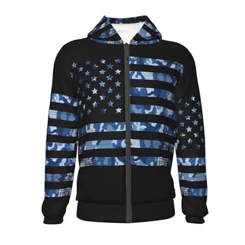 Navy Camouflage American Flag Kids Pullover Hoodies Boys Zip Up Sweatshirts Girls Athletic Clothes with Pocket2
