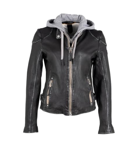 Mauritius Women's Genuine Lambskin Leather Jacket with Detachable Hoodie