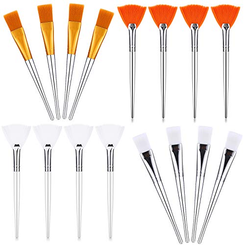 16 Pieces Face Mask Brush Set Includes Soft Fan Facial Brushes Acid Applicator Brush Soft Applicator Brushes Makeup Tools for Eyelash Extension Mask Mixed Cream (Fans/ Flat Head)