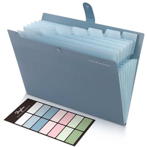 Image of SKYDUE Expanding File Organizer with 8 Pockets, Accordion File Folders with Labels, Portable Document Paper Bill Receipt Organizer, Home College School Office Supplies, Letter Size, Blue