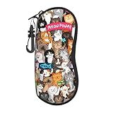 [miyo] メガネケース メガネポーチ 眼鏡収納 サングラスケース 防滴可能 擦り傷防止 持ち運び便利 眼鏡入れ 小物入れ 軽量 柔らかいネオプレン製 おしゃれ ファスナー式 金属フック付き ねこ 猫柄