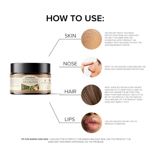 Aromama - Sheabutter - Nahrung für Haut und Haar, Trockene, geschädigte Haut, Gesicht, Haut, Lippen, Hände, Füße, Hautschutz, Nase, Mückenstiche, Gleichgewicht der Haut