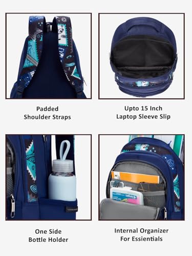 Image of Lavie Sport Spaceship 30L Navy Backpack |Organizer & Bottle Holder |Gift for Men, Women, Boys, Girls | Laptop Sleeve for School & College