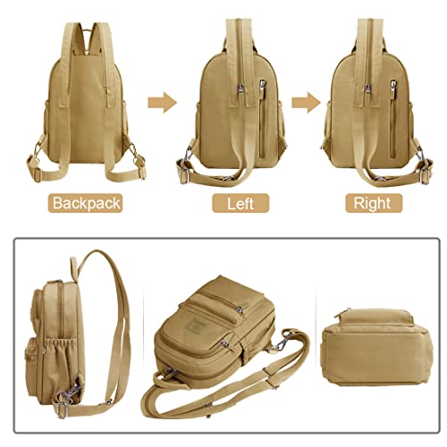 Sunwel Fashion Sling Bag Mini Backpack Casual Daypack Chest Bag With Detachable Pom Pom Ball Keychain For Women (Khaki) #TOP2