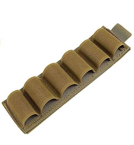 Portacartuchos de Escopeta de 6 Cartuchos para Calibre 12/20 - Compatible con MOLLE, Funda Lateral y para Culata, Accesorios de Caza(Tan)