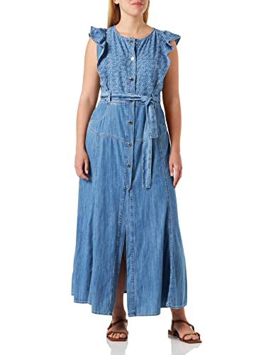 Pinko Damen Bocce Denim, leicht, Logo Kleid, Zg4_Weiß/Dunkelblau, 52