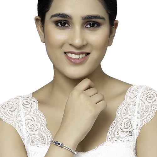 Image of ZENEME Rhodium-Plated American Diamond Studded Flower Patterned Kada Bracelet For Girls and Women