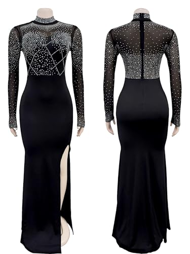 Image of Women's Sequin Prom Dress Evening Gowns for Formal Events | Elegant Sparkly Rhinestone Long Maxi Dresses for Formal Party,Gala,Wedding Guest,Fully Lined,Stretchy,Side Slit
