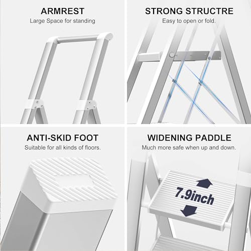 image for GameGem 6 Step Ladder for 12 Feet High Ceiling, Lightweight Aluminum F