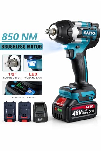 Image of KAITO Pro Series 850Nm Cordless Impact Wrench 1 /2 Inch | 48V Brushless Motor | 3500 RPM High Torque Impact Gun | Dual Battery & Fast Charger | Auto Stop | Car Tyre Removal & Garage Tool