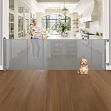 120 Inch Extra Wide Retractable Baby Gate for Large Opening, 33” Tall, Upgraded Dog Gate with Fiberglass Rods for Doorways, Indoor & Outdoor and Stairs, Gray